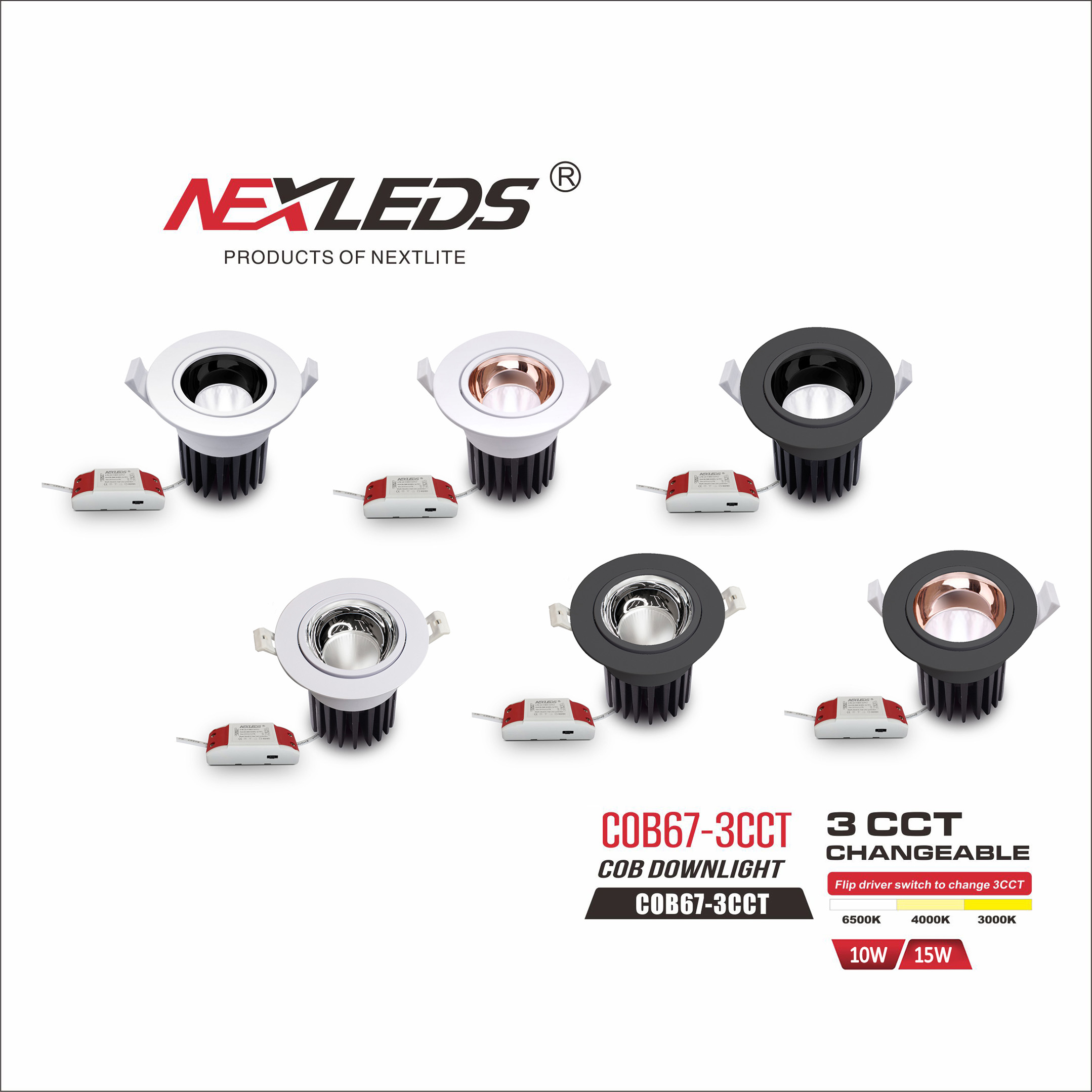 COB67 10W / 15W LED DOWNLIGHT 3CCT 