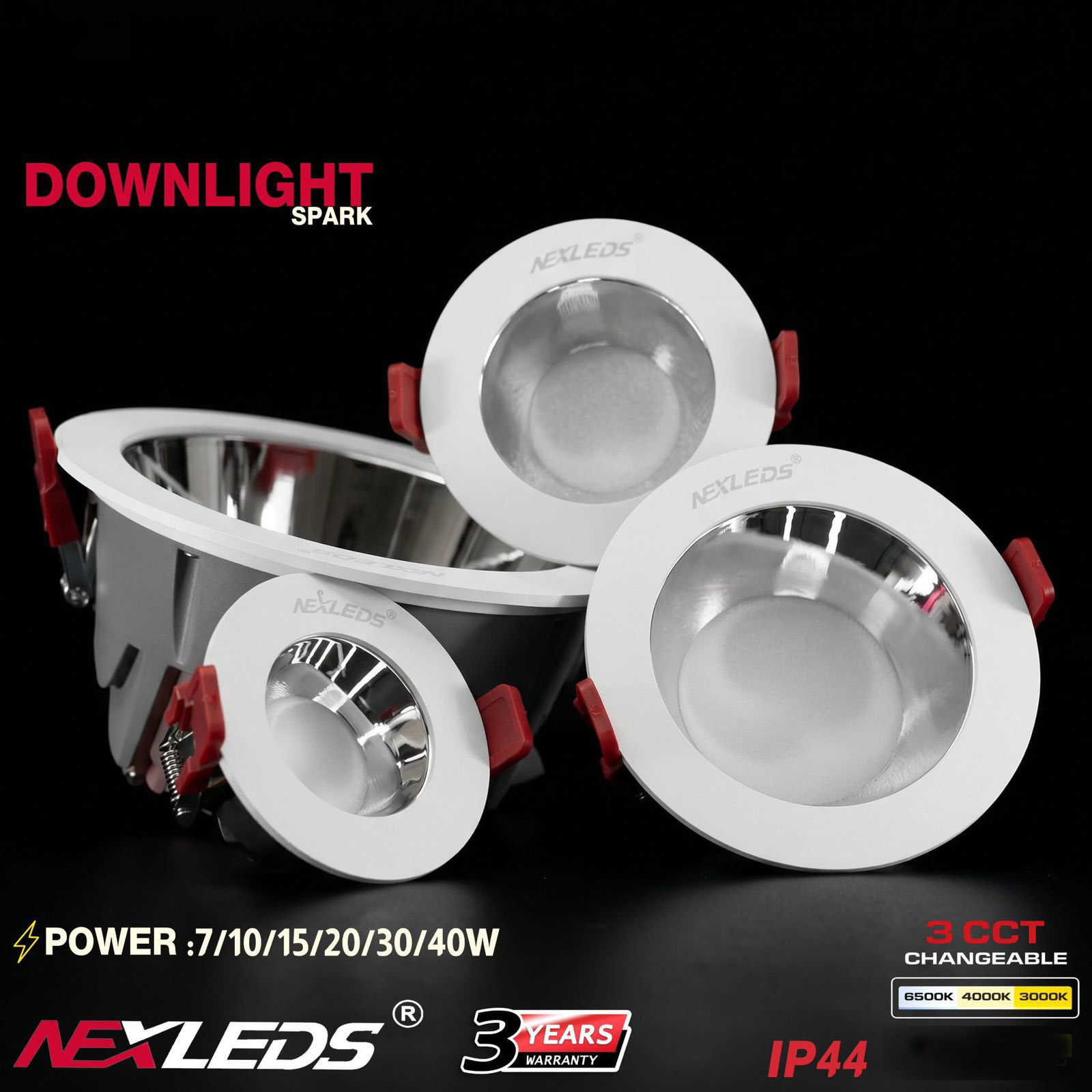 DL20 7W / 10W / 15W / 20W / 30W / 40W SPARK LED DOWNLIGHT 3CCT IP44